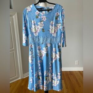 Homeyee size 12 dress floral blue lace easter church wedding office date night